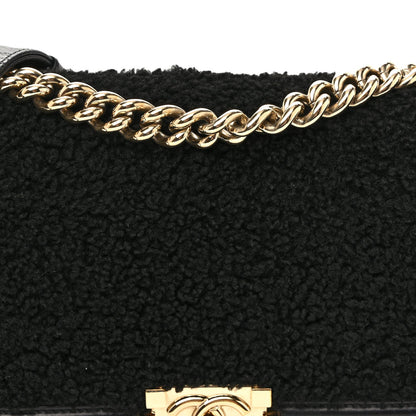 Medium Shearling Sheepskin Flap Shoulder Bag - Black