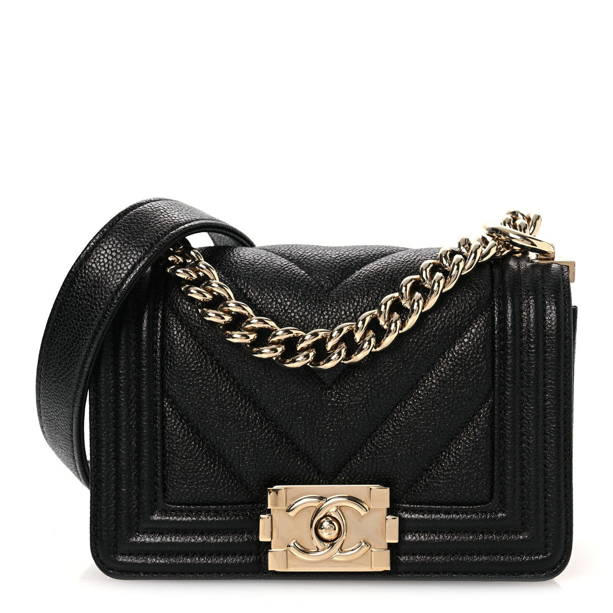 Mini Quilted Caviar Flap Shoulder Bag - Black