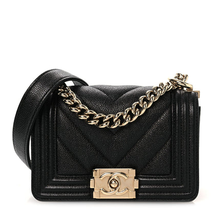 Mini Quilted Caviar Flap Shoulder Bag - Black