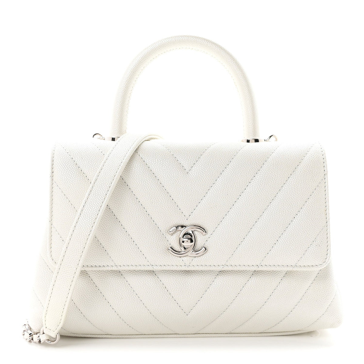 Mini Quilted Caviar Flap Shoulder Bag - White