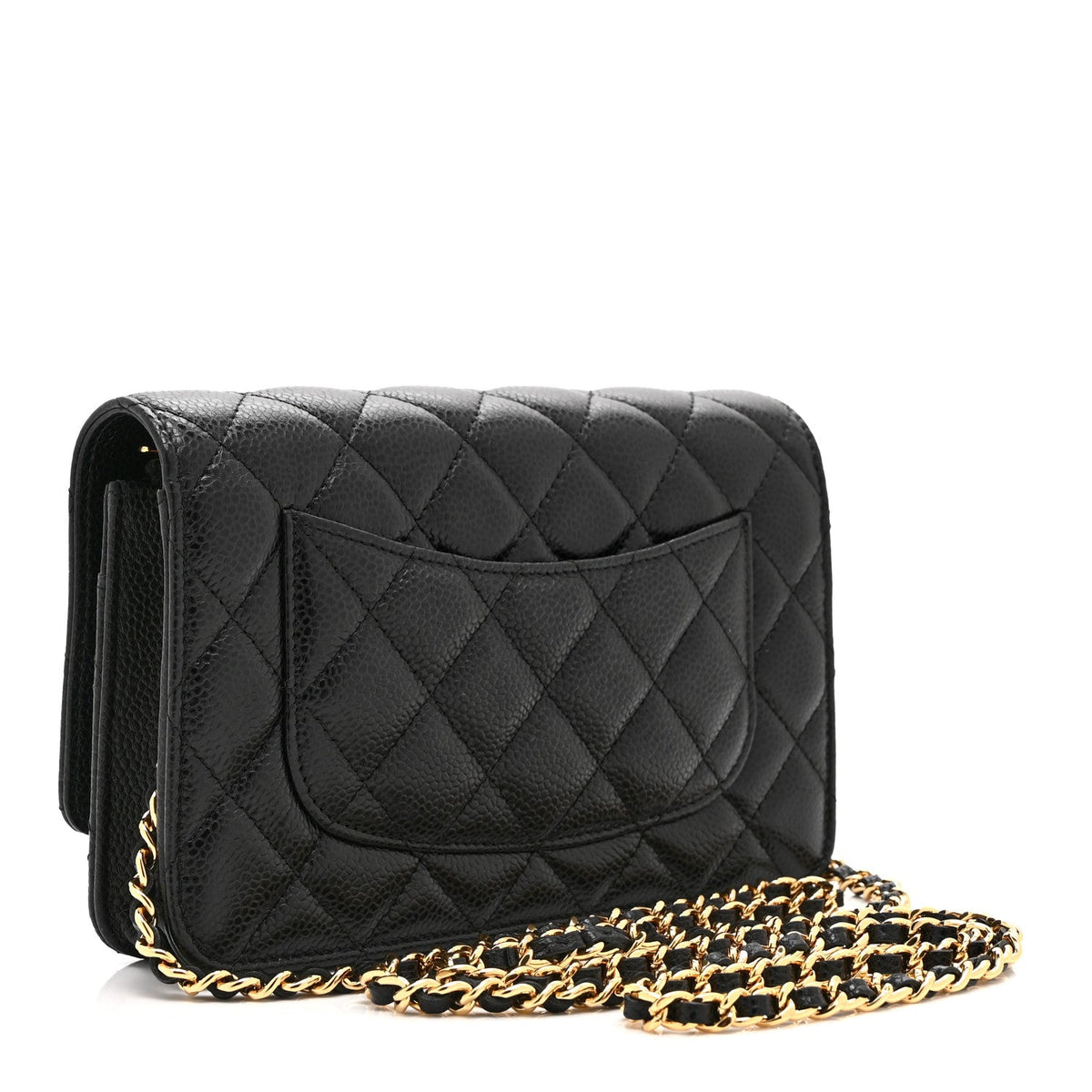 Quilted Caviar Wallet Bag - Black