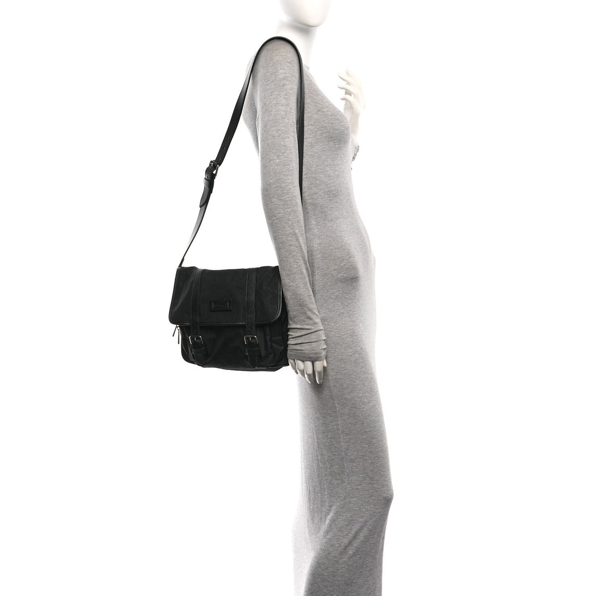 Nylon Flap Shoulder Bag - Black