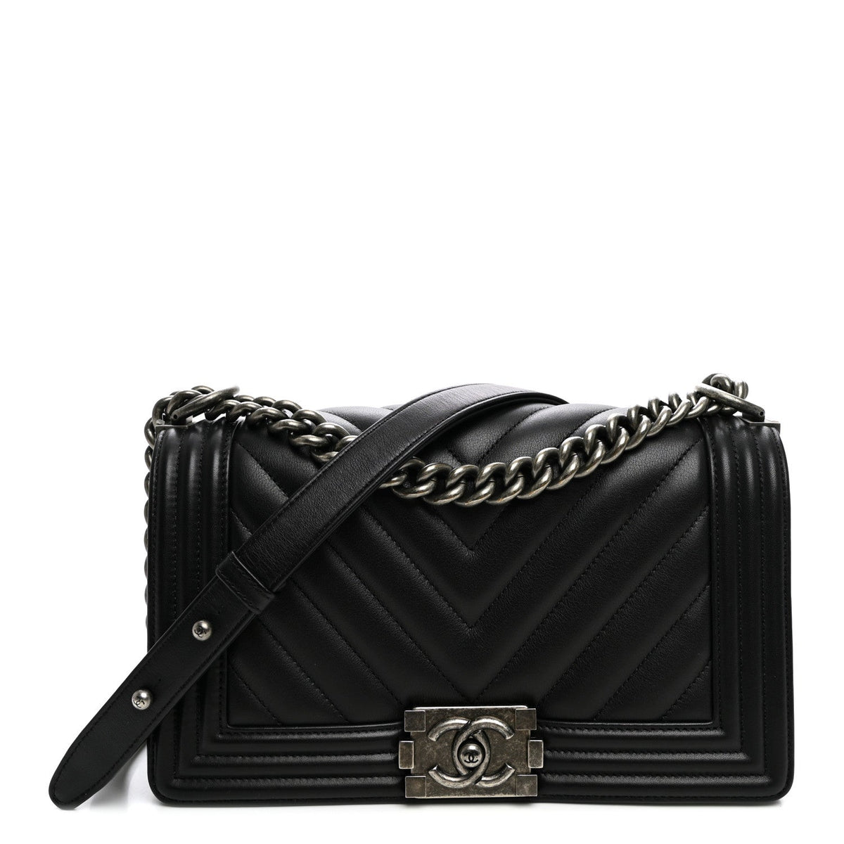 Medium Quilted Calfskin Flap Shoulder Bag - Black