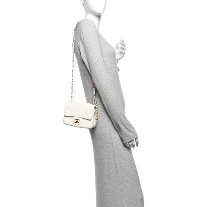 Mini Quilted Lambskin Flap Shoulder Bag - White