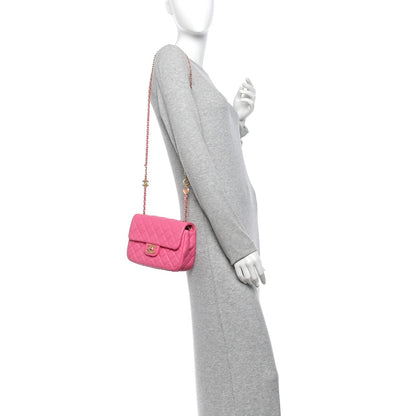 Small Quilted Lambskin Flap Shoulder Bag - Pink