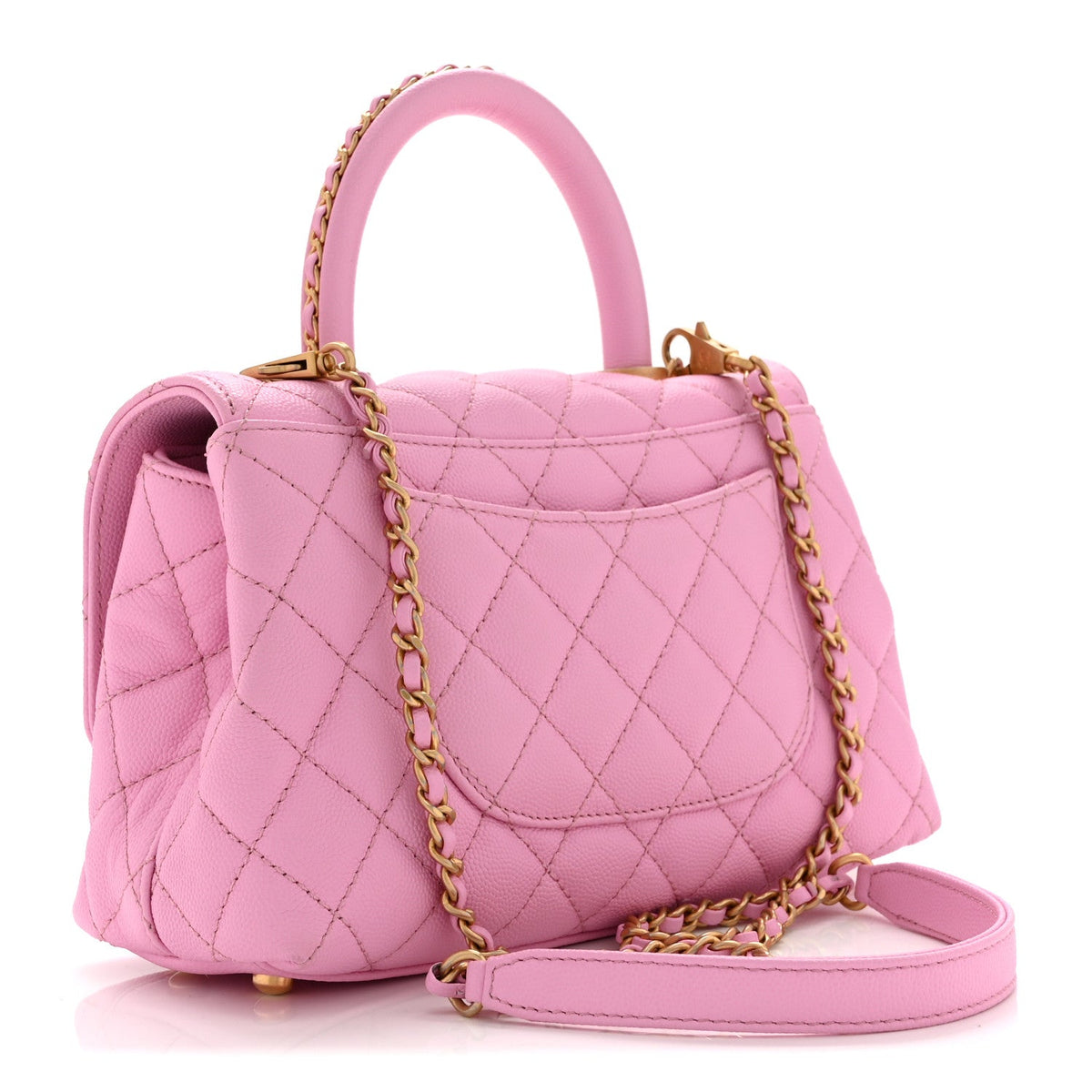 Mini Quilted Caviar Flap Shoulder Bag - Pink
