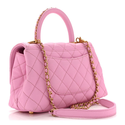 Mini Quilted Caviar Flap Shoulder Bag - Pink