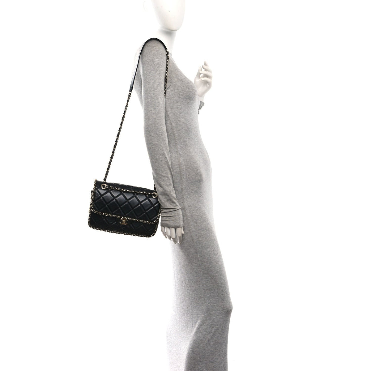 Medium Calfskin Flap Shoulder Bag - Black
