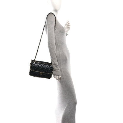 Medium Calfskin Flap Shoulder Bag - Black