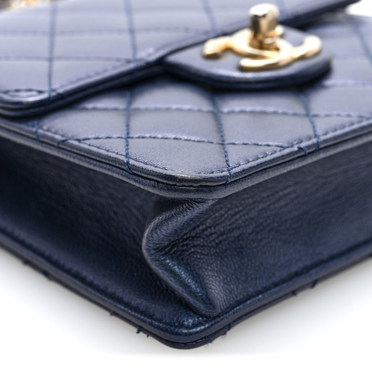 Quilted Lambskin Flap Shoulder Bag - Blue