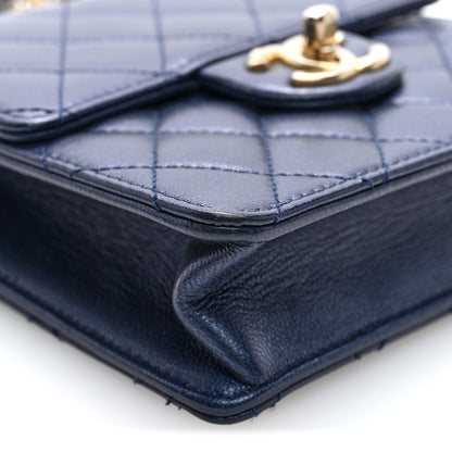 Quilted Lambskin Flap Shoulder Bag - Blue