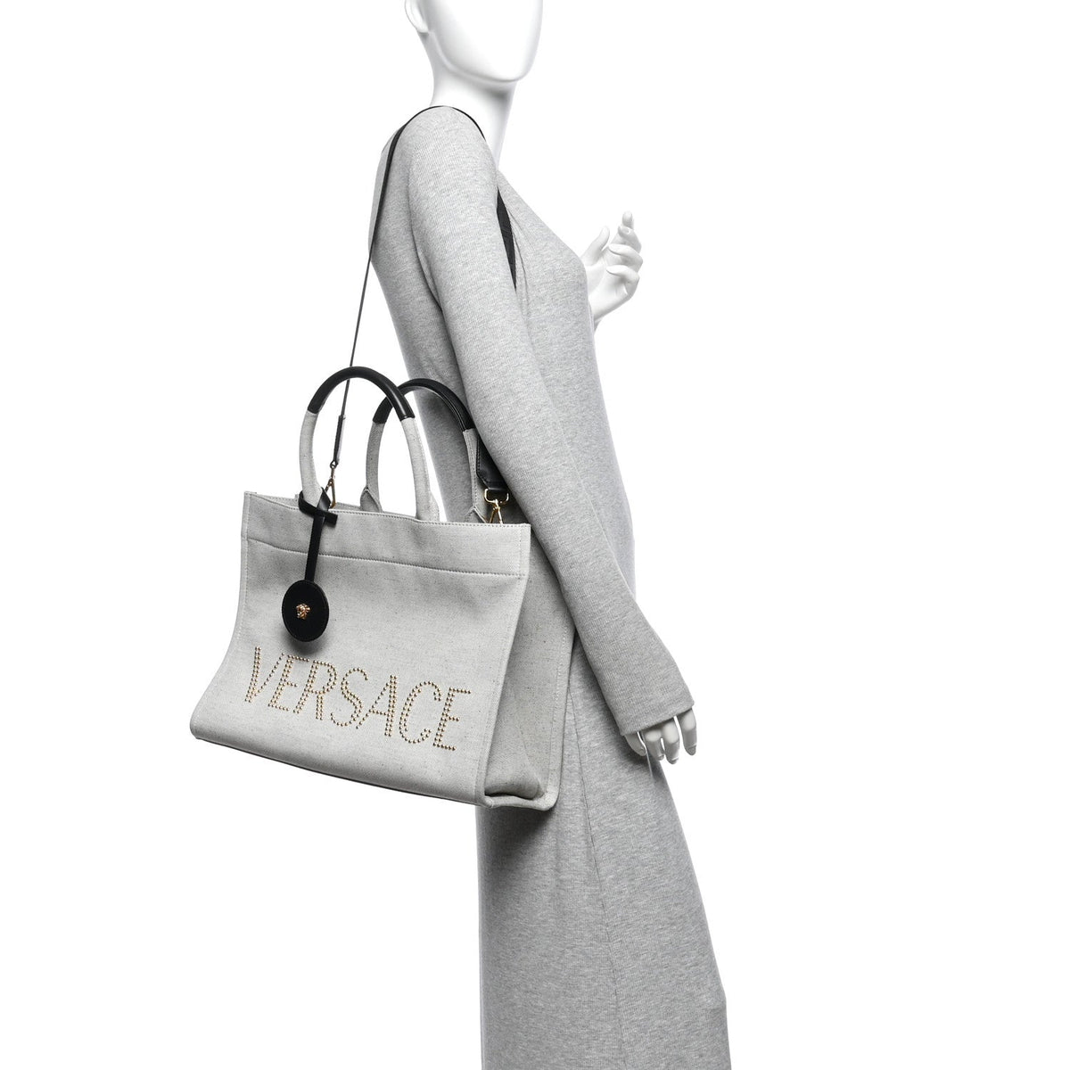 Large Calfskin Canvas Tote Bag - Black