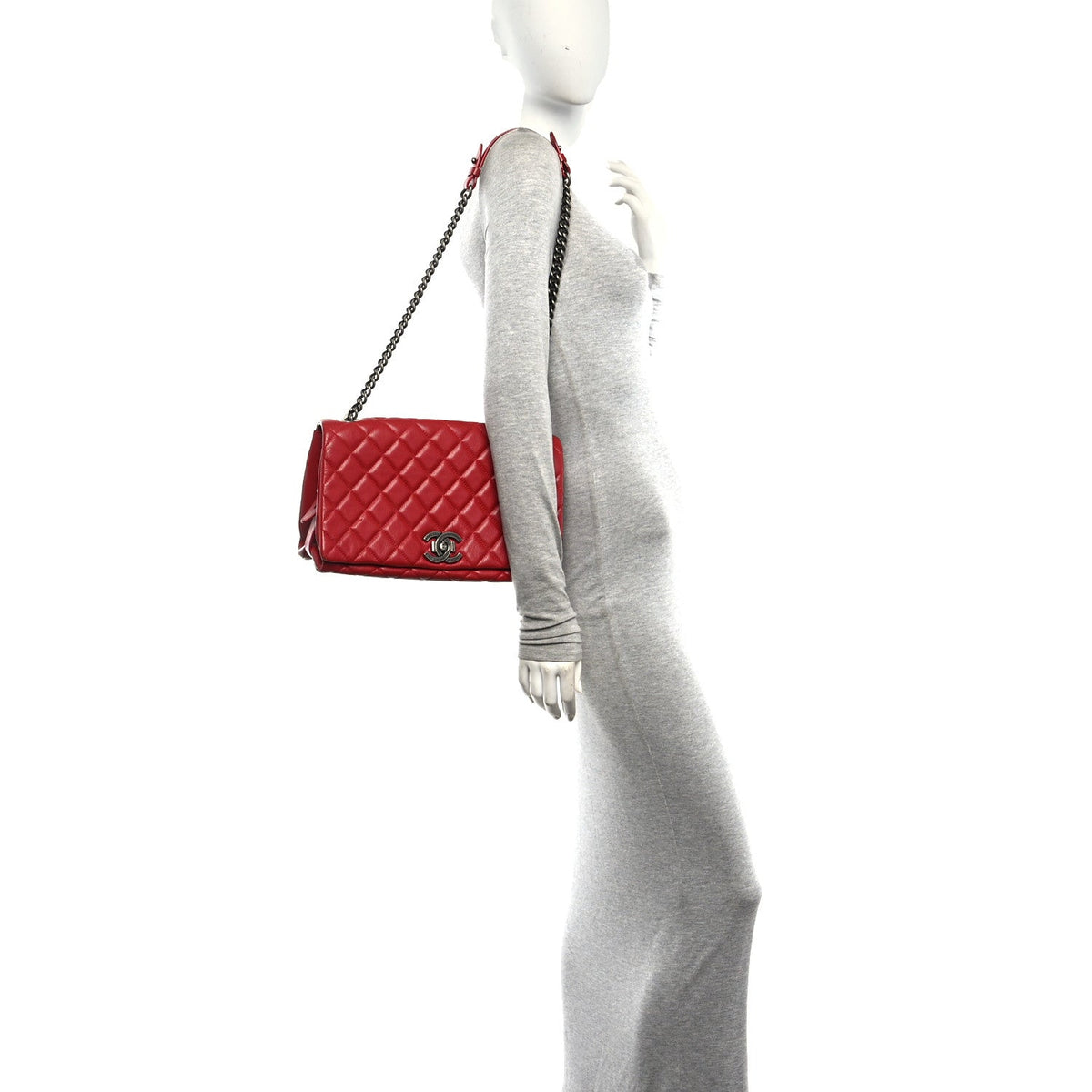 Large Quilted Goatskin Flap Shoulder Bag - Red