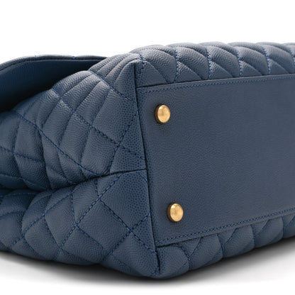 Medium Quilted Caviar Flap Shoulder Bag - Blue