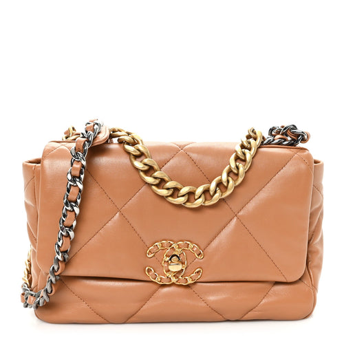 Medium Quilted Lambskin Flap Shoulder Bag - Brown