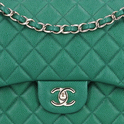 Quilted Caviar Flap Shoulder Bag - Green