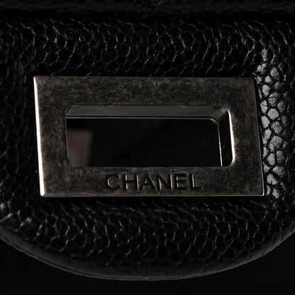Quilted Caviar Flap Shoulder Bag - Black