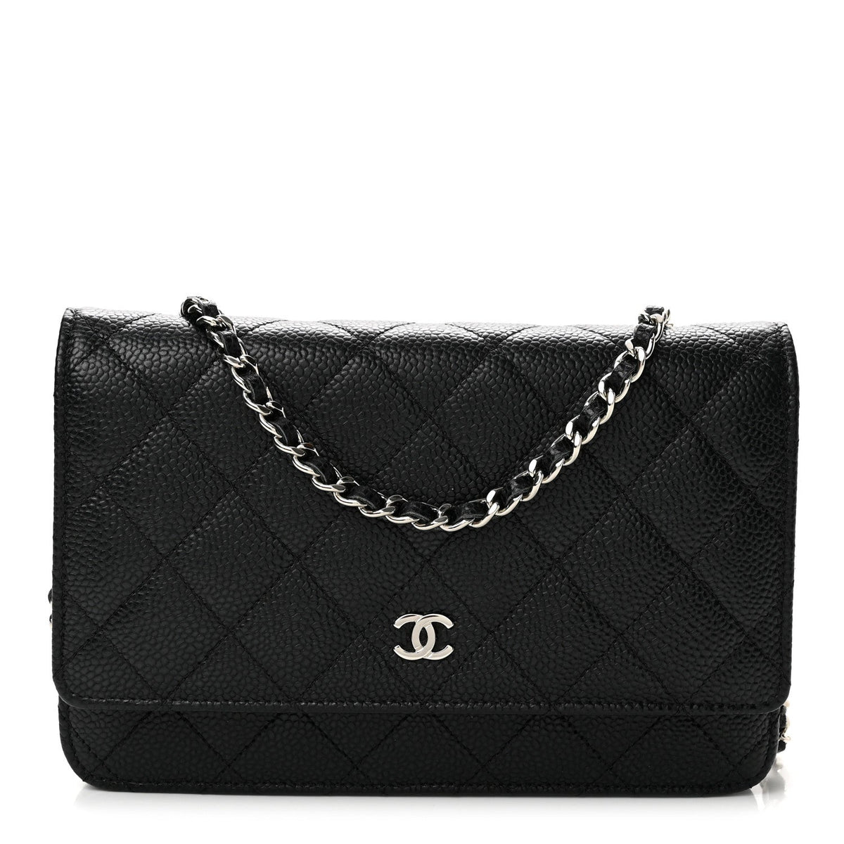 Quilted Caviar Wallet Bag - Black