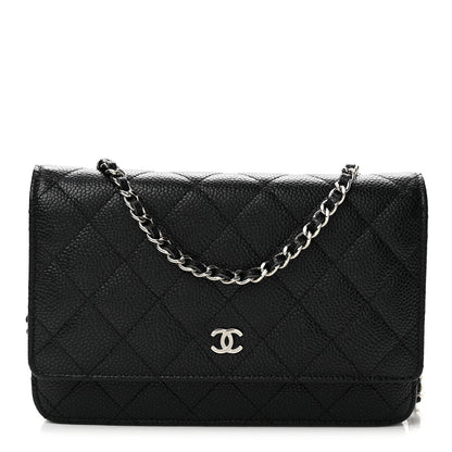 Quilted Caviar Wallet Bag - Black