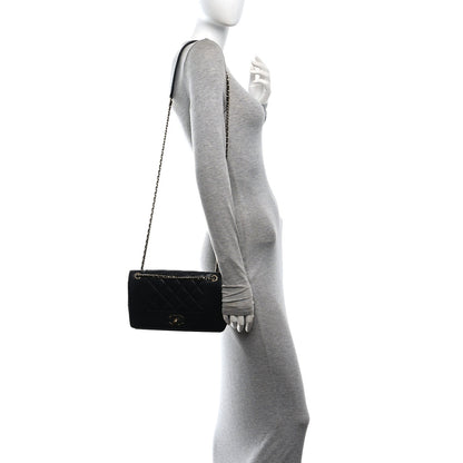 Small Quilted Sheepskin Flap Shoulder Bag - Black