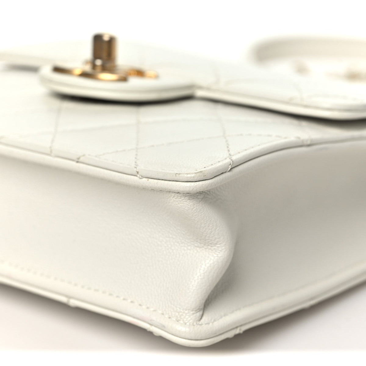 Quilted Goatskin Flap Shoulder Bag - White