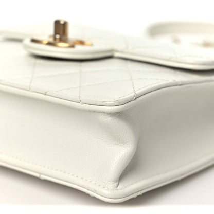 Quilted Goatskin Flap Shoulder Bag - White