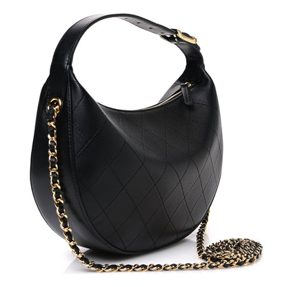 Quilted Lambskin Hobo Bag - Black