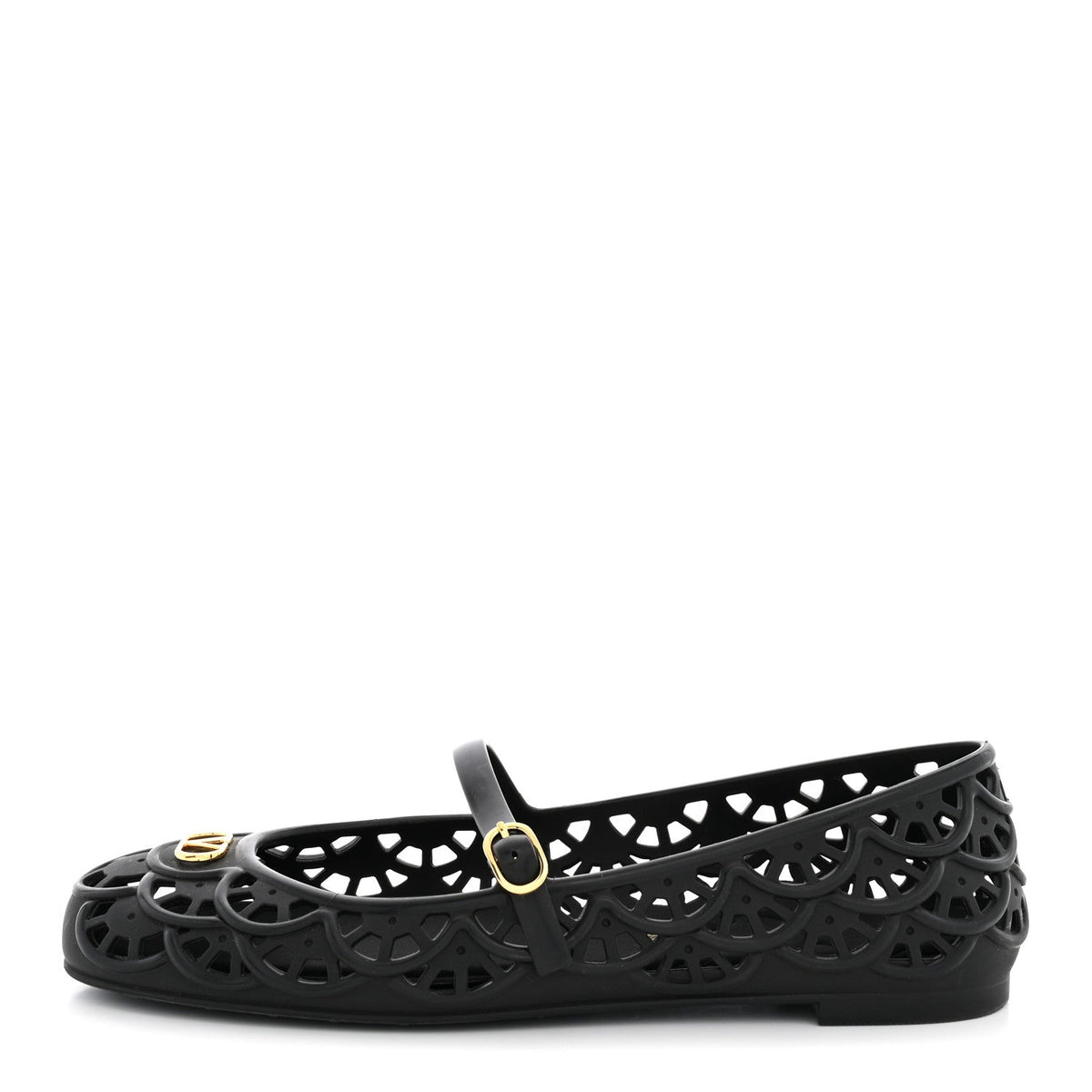 Garavaniscalloped Rubber VLogo Ondette Ballerina Flats Black