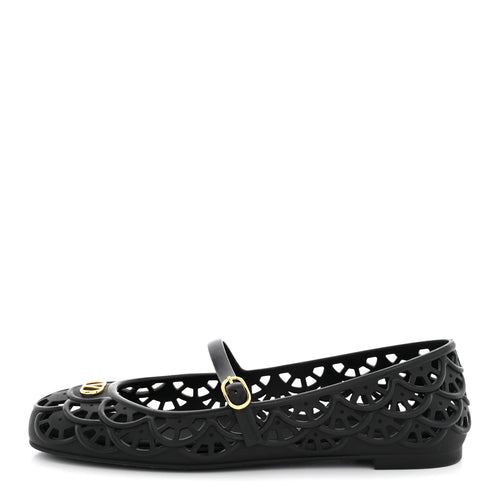 Garavaniscalloped Rubber VLogo Ondette Ballerina Flats Black