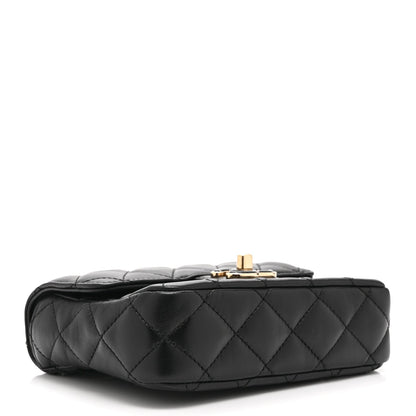 Mini Quilted Lambskin Flap Shoulder Bag - Black