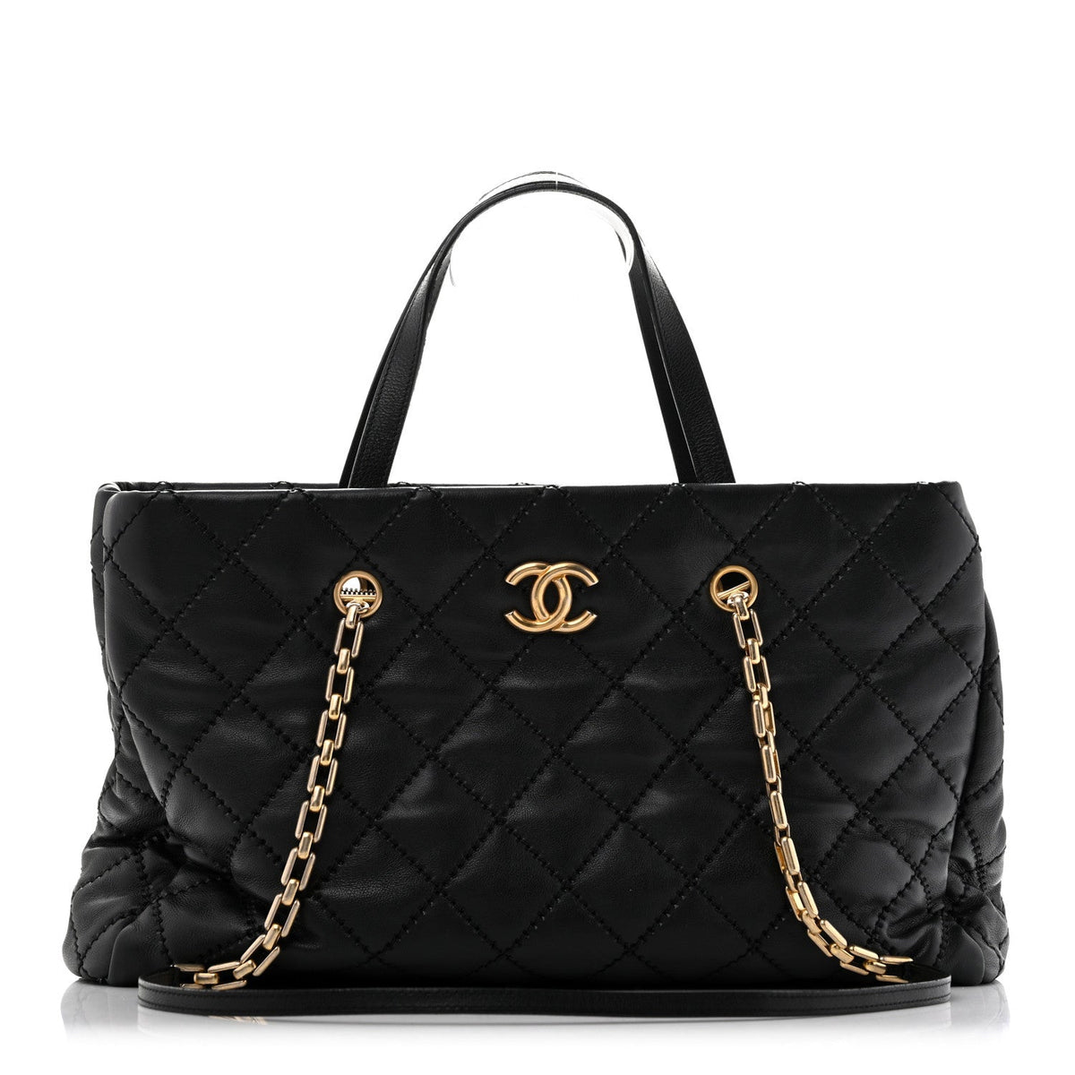 Large Quilted Calfskin Tote Bag - Black