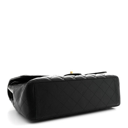 Maxi Quilted Caviar Flap Shoulder Bag - Black