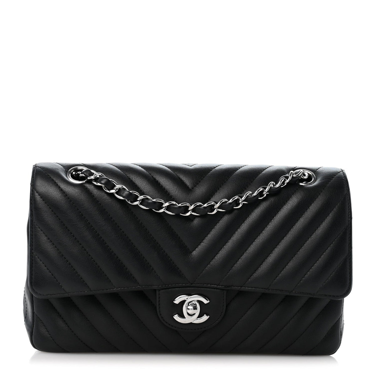 Medium Quilted Lambskin Flap Shoulder Bag - Black