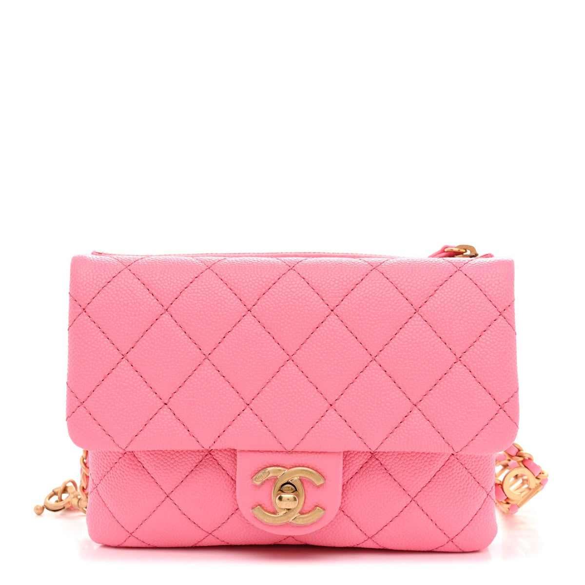 Caviar Flap Shoulder Bag - Pink