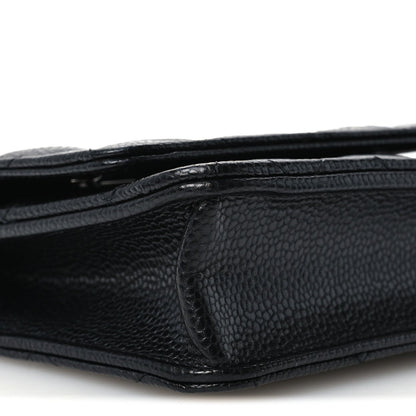 Quilted Caviar Wallet Bag - Black