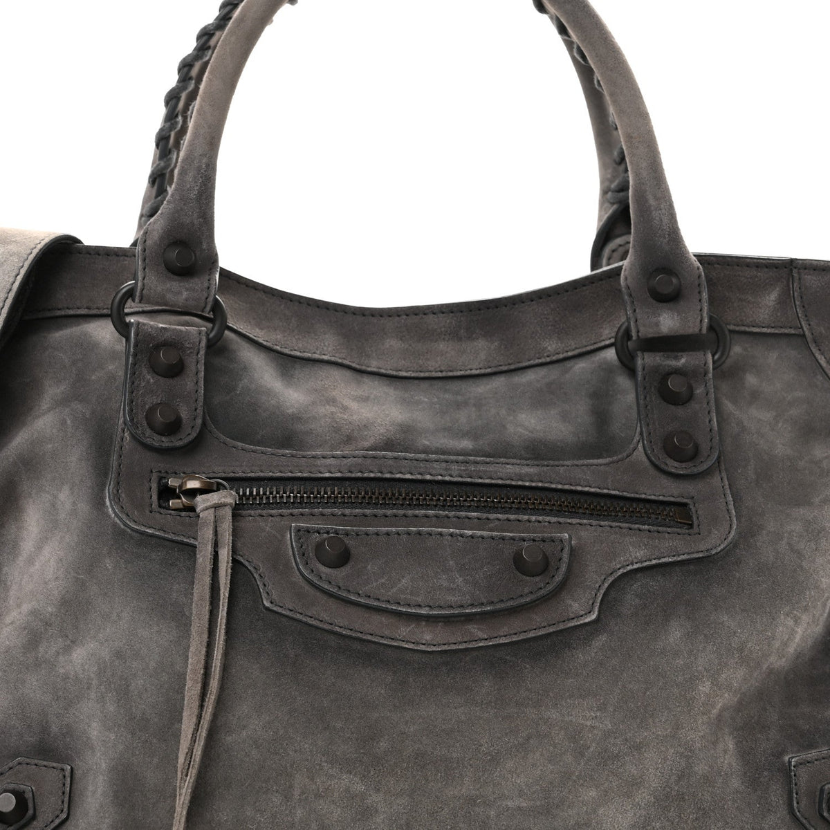 Medium Calfskin Suede Handbag - Grey