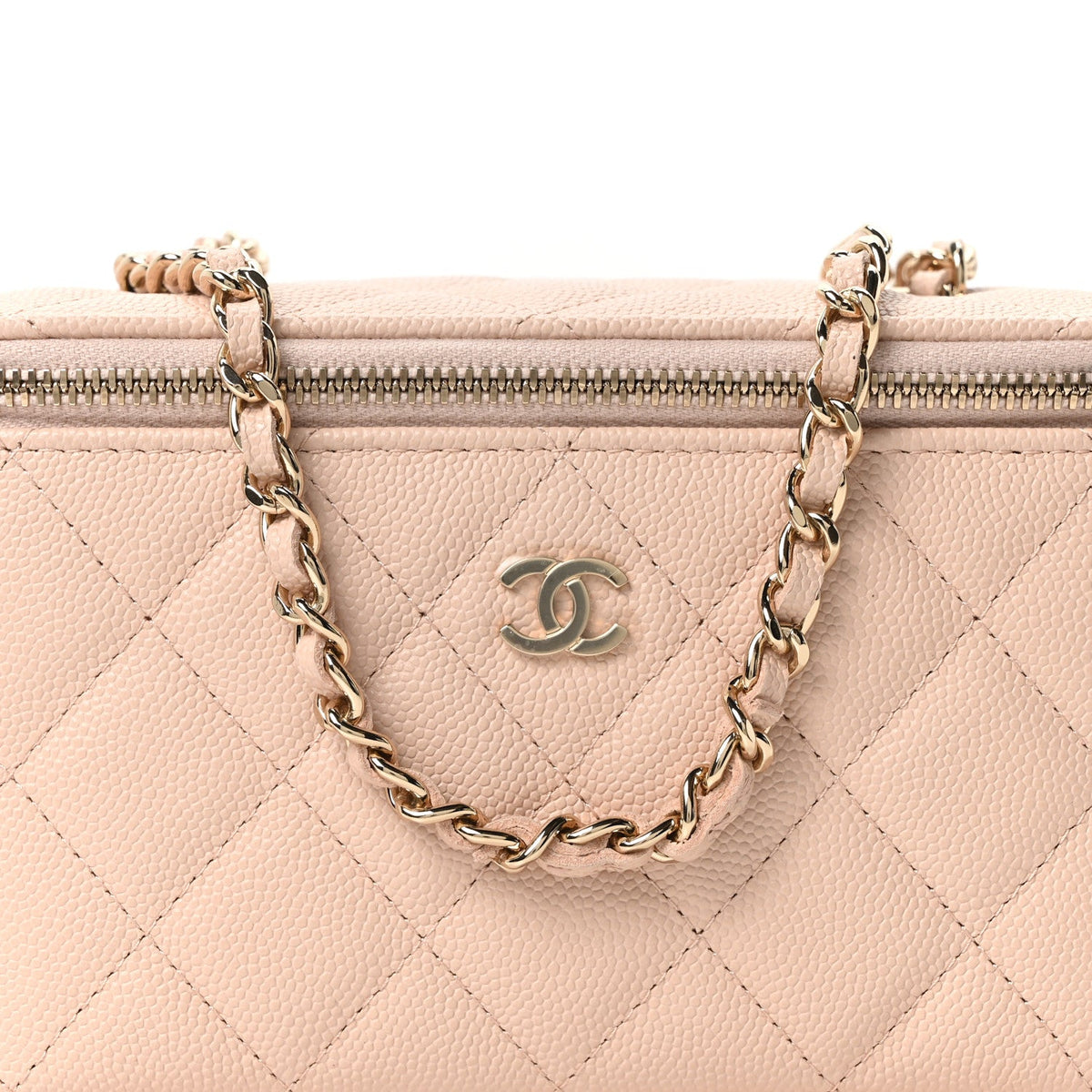 Small Quilted Caviar Handbag - Beige
