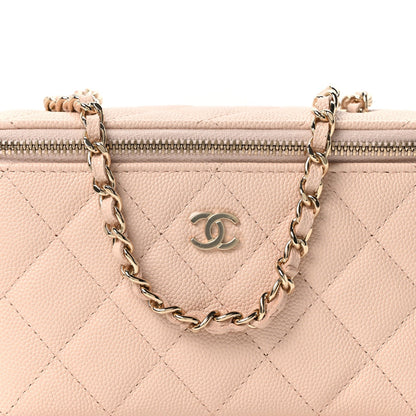 Small Quilted Caviar Handbag - Beige
