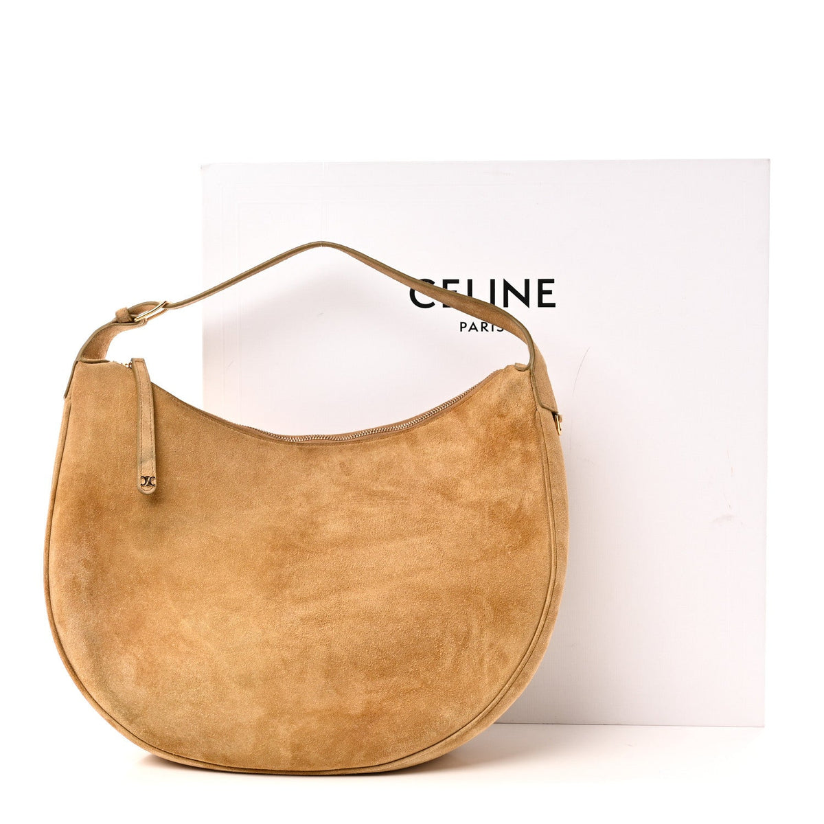 Large Calfskin Suede Shoulder Bag - Beige