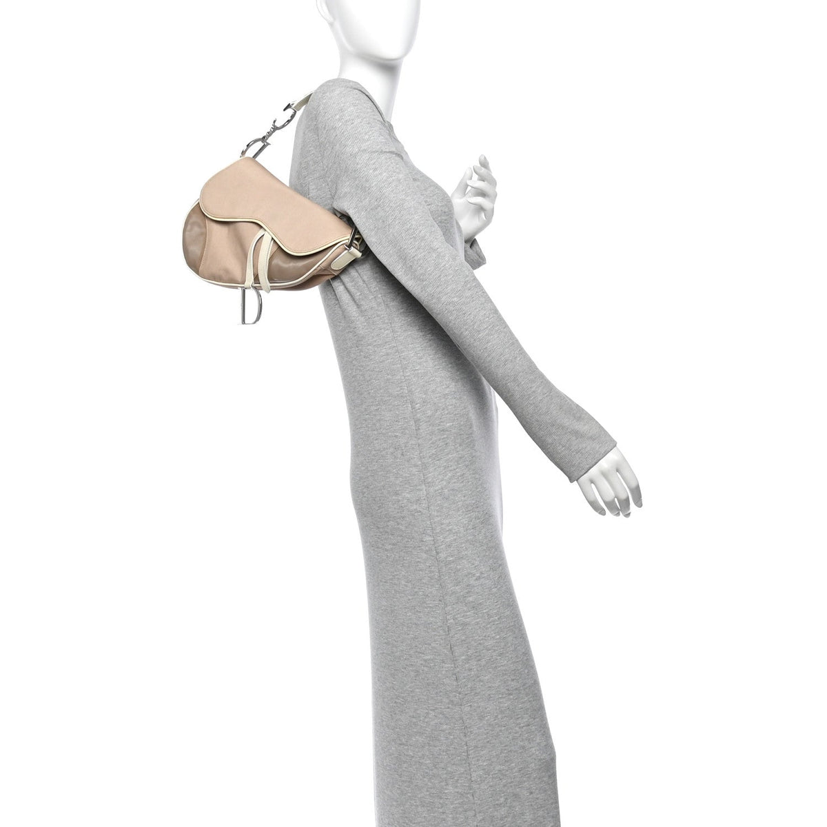 Calfskin Canvas Handbag - Beige