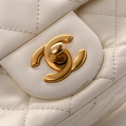Mini Quilted Lambskin Flap Shoulder Bag - White