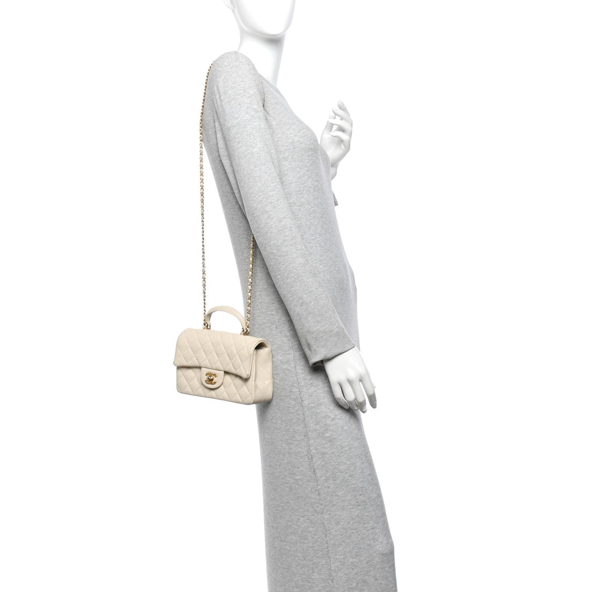 Mini Quilted Caviar Flap Shoulder Bag - Tan