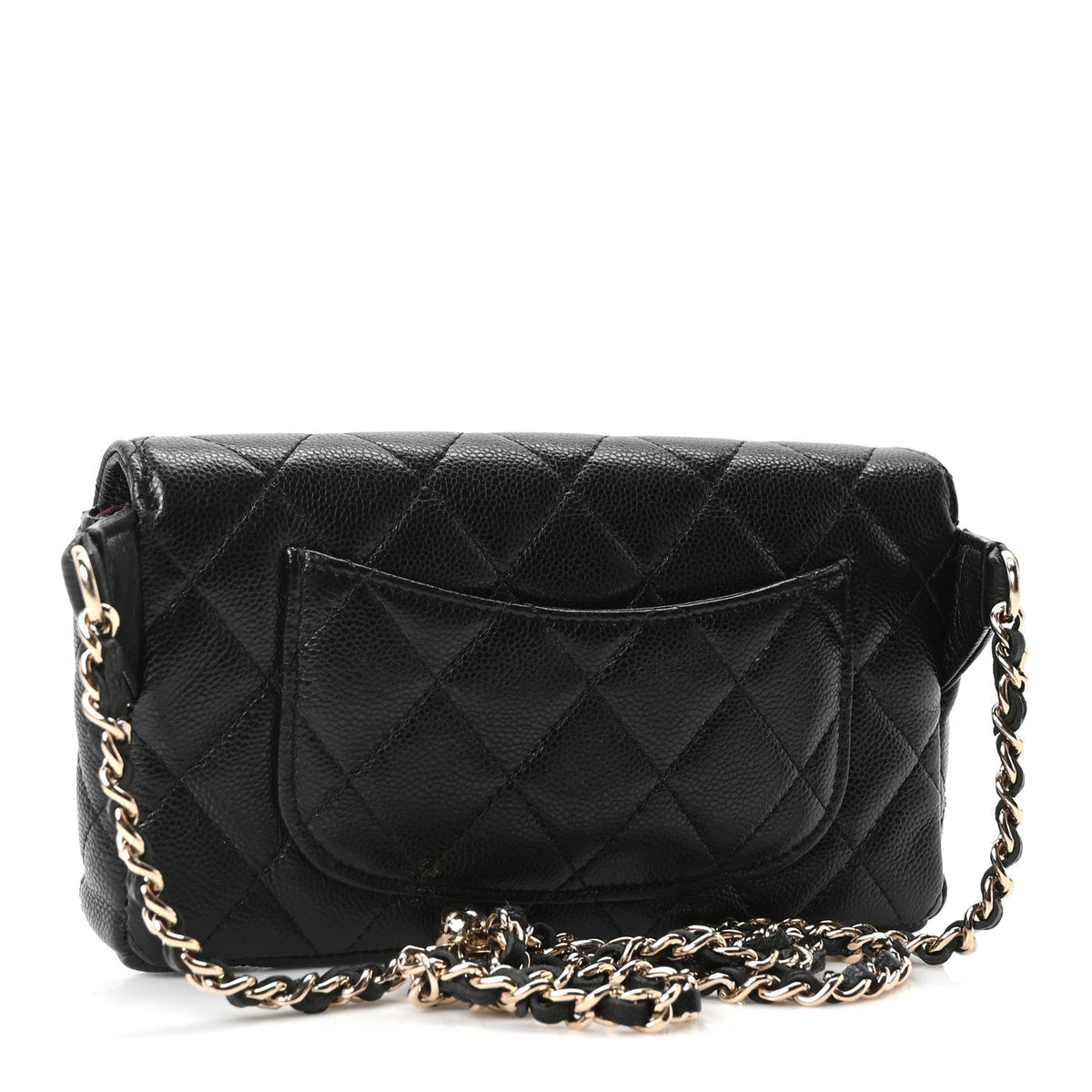 Quilted Caviar Flap Shoulder Bag - Black