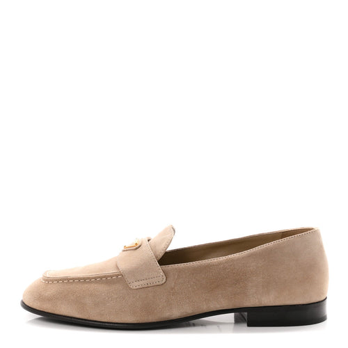 Suede Calfskin Metal Triangle Logo 10Mm Loafers Corda