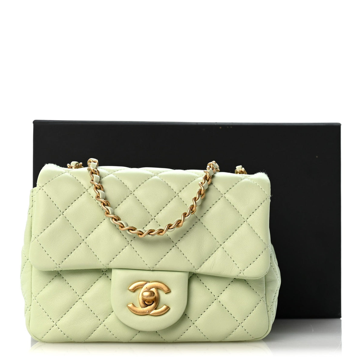 Mini Quilted Lambskin Flap Shoulder Bag - Light Green
