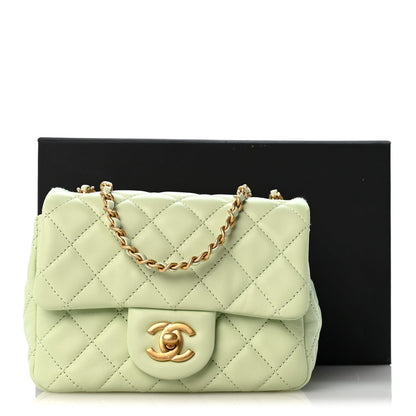 Mini Quilted Lambskin Flap Shoulder Bag - Light Green