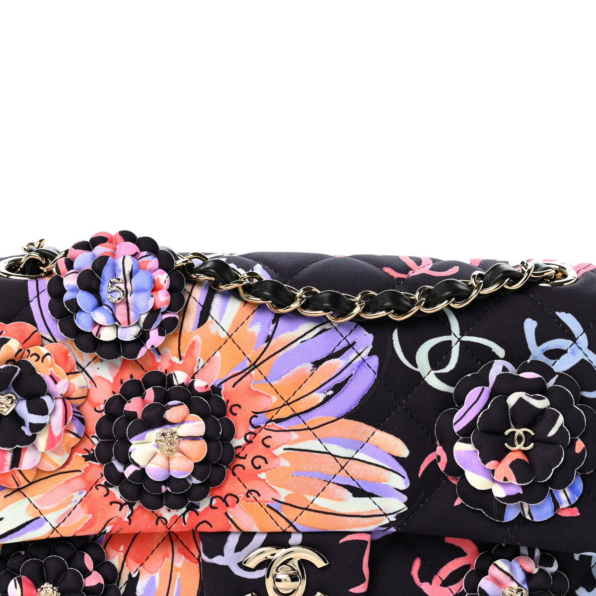 Quilted Fabric Flap Shoulder Bag - Black