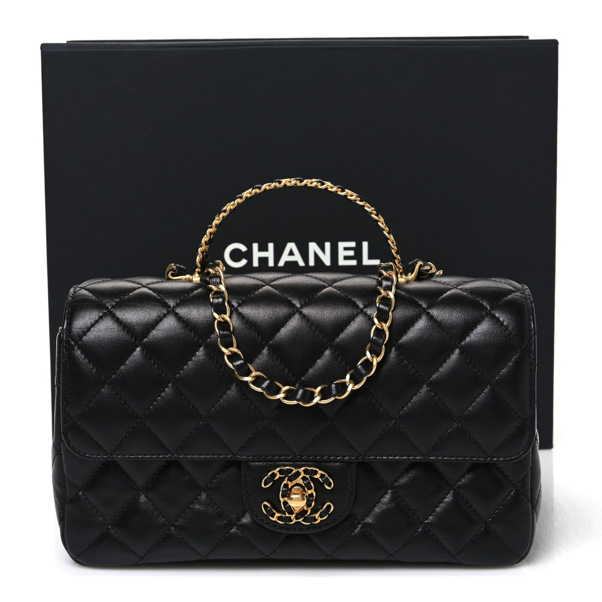 Small Quilted Lambskin Flap Shoulder Bag - Black