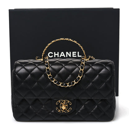 Small Quilted Lambskin Flap Shoulder Bag - Black