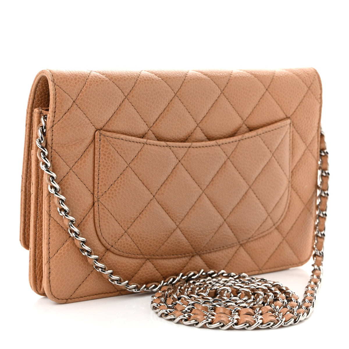 Quilted Caviar Wallet Bag - Beige